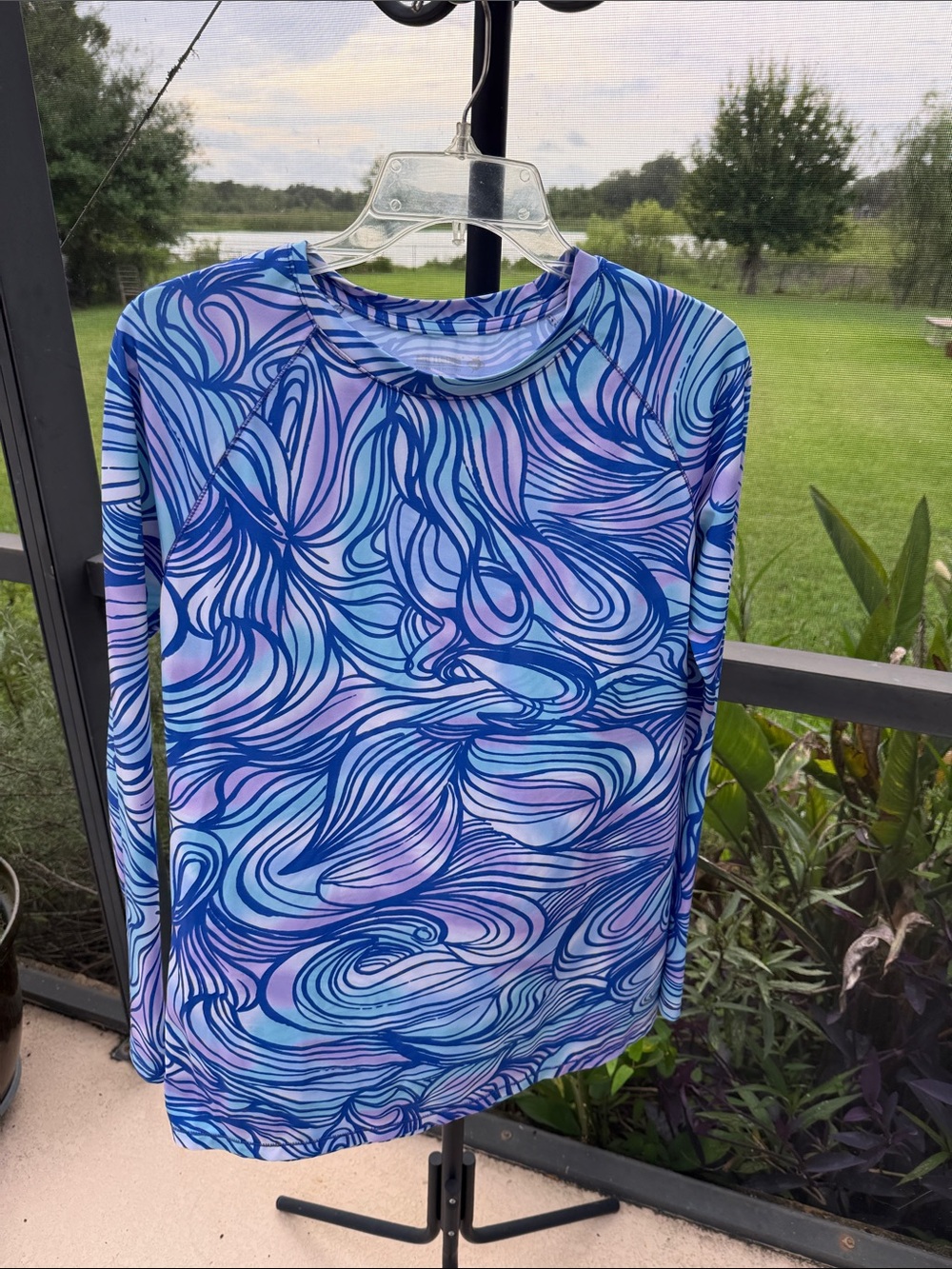Reel Legends Long Sleeve Top in Blue and Purple Wave Print